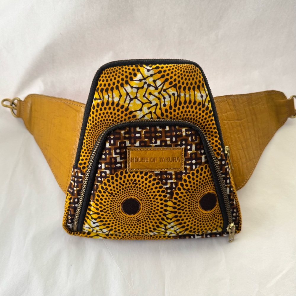 House Of Takura Alpha Belt / Crossbody Bag Handcrafted African Print Yellow View 4